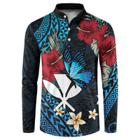 Hawaii Butterfly Button Sweatshirt Kanaka Maoli Mix Hibiscus