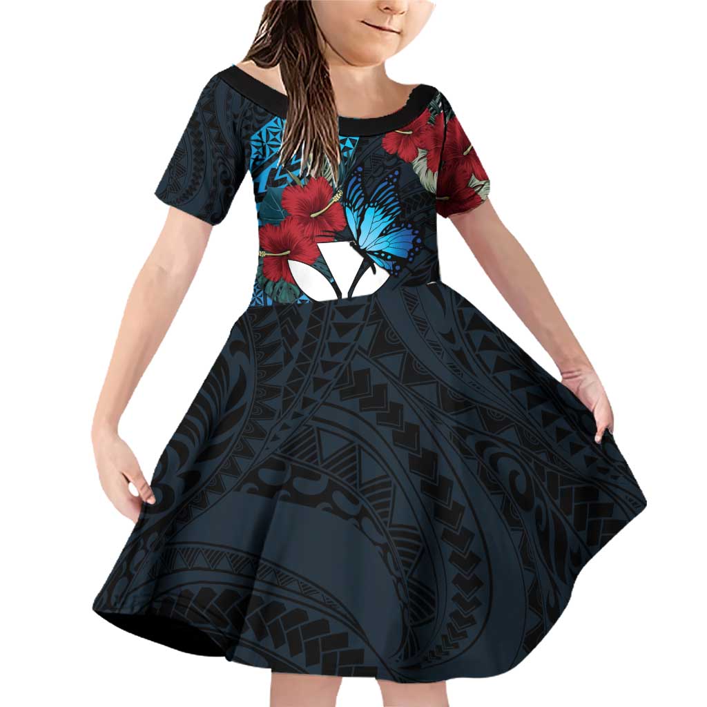 Hawaii Butterfly Family Matching Off Shoulder Short Dress and Hawaiian Shirt Kanaka Maoli Mix Hibiscus