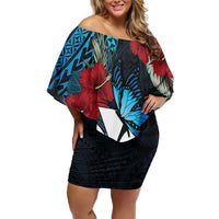 Hawaii Butterfly Family Matching Off Shoulder Short Dress and Hawaiian Shirt Kanaka Maoli Mix Hibiscus
