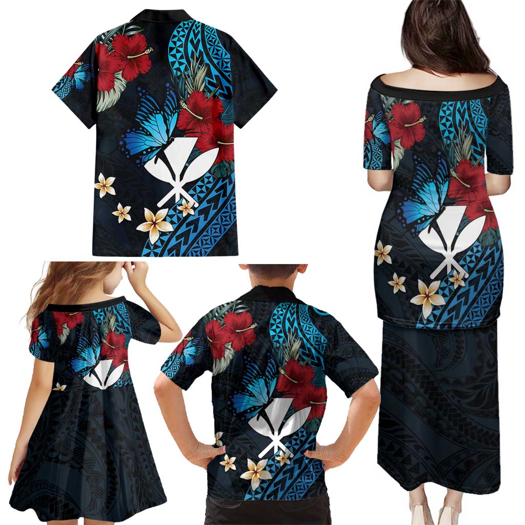 Hawaii Butterfly Family Matching Puletasi and Hawaiian Shirt Kanaka Maoli Mix Hibiscus