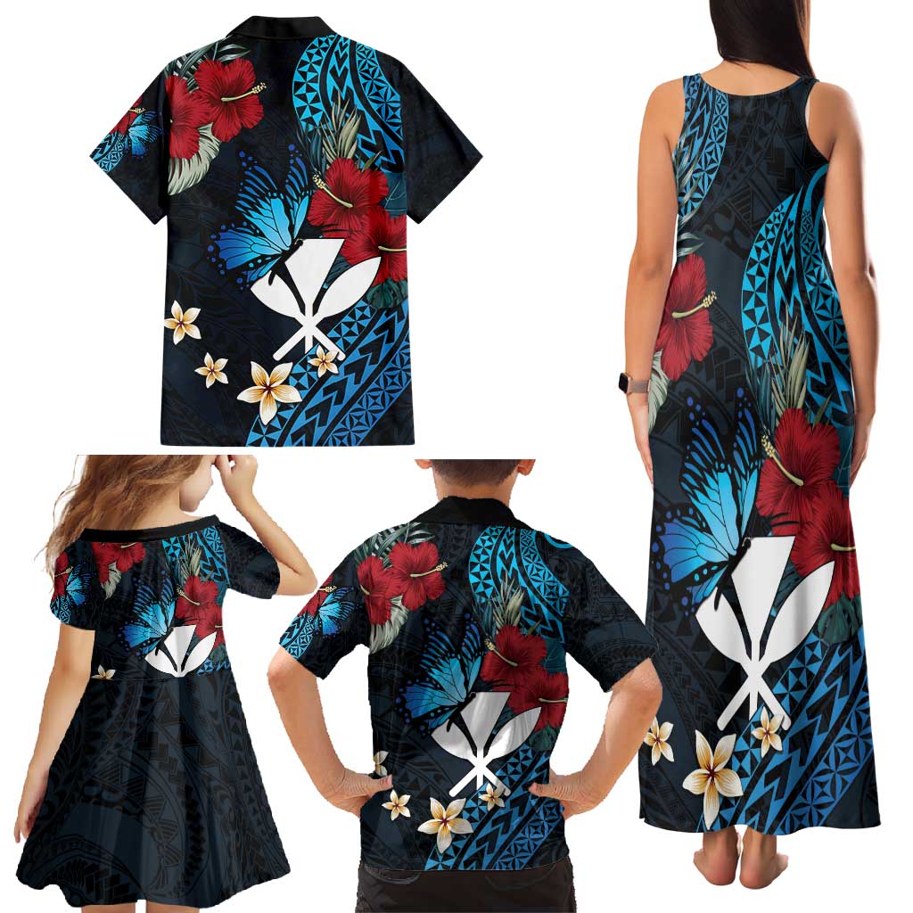 Hawaii Butterfly Family Matching Tank Maxi Dress and Hawaiian Shirt Kanaka Maoli Mix Hibiscus
