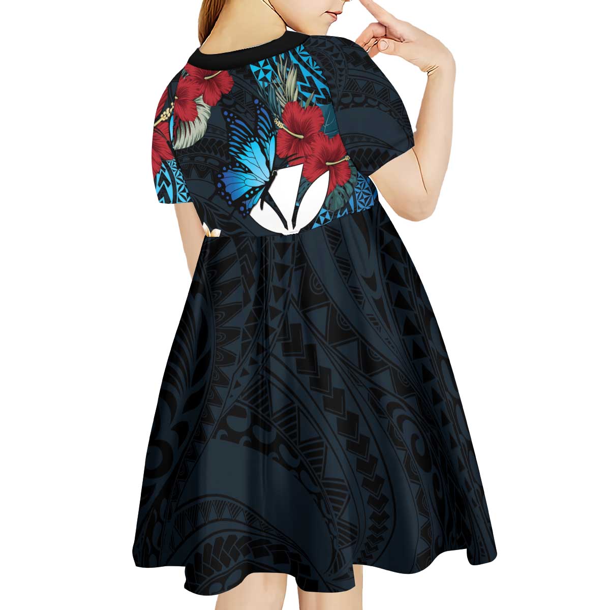 Hawaii Butterfly Kid Short Sleeve Dress Kanaka Maoli Mix Hibiscus