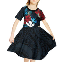 Hawaii Butterfly Kid Short Sleeve Dress Kanaka Maoli Mix Hibiscus