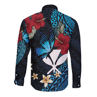 Hawaii Butterfly Long Sleeve Button Shirt Kanaka Maoli Mix Hibiscus