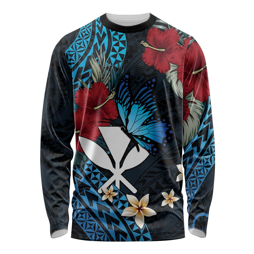 Hawaii Butterfly Long Sleeve Shirt Kanaka Maoli Mix Hibiscus