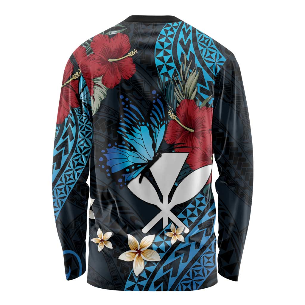 Hawaii Butterfly Long Sleeve Shirt Kanaka Maoli Mix Hibiscus