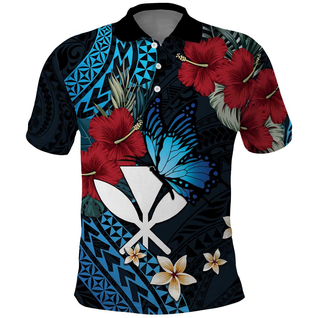 Hawaii Butterfly Polo Shirt Kanaka Maoli Mix Hibiscus