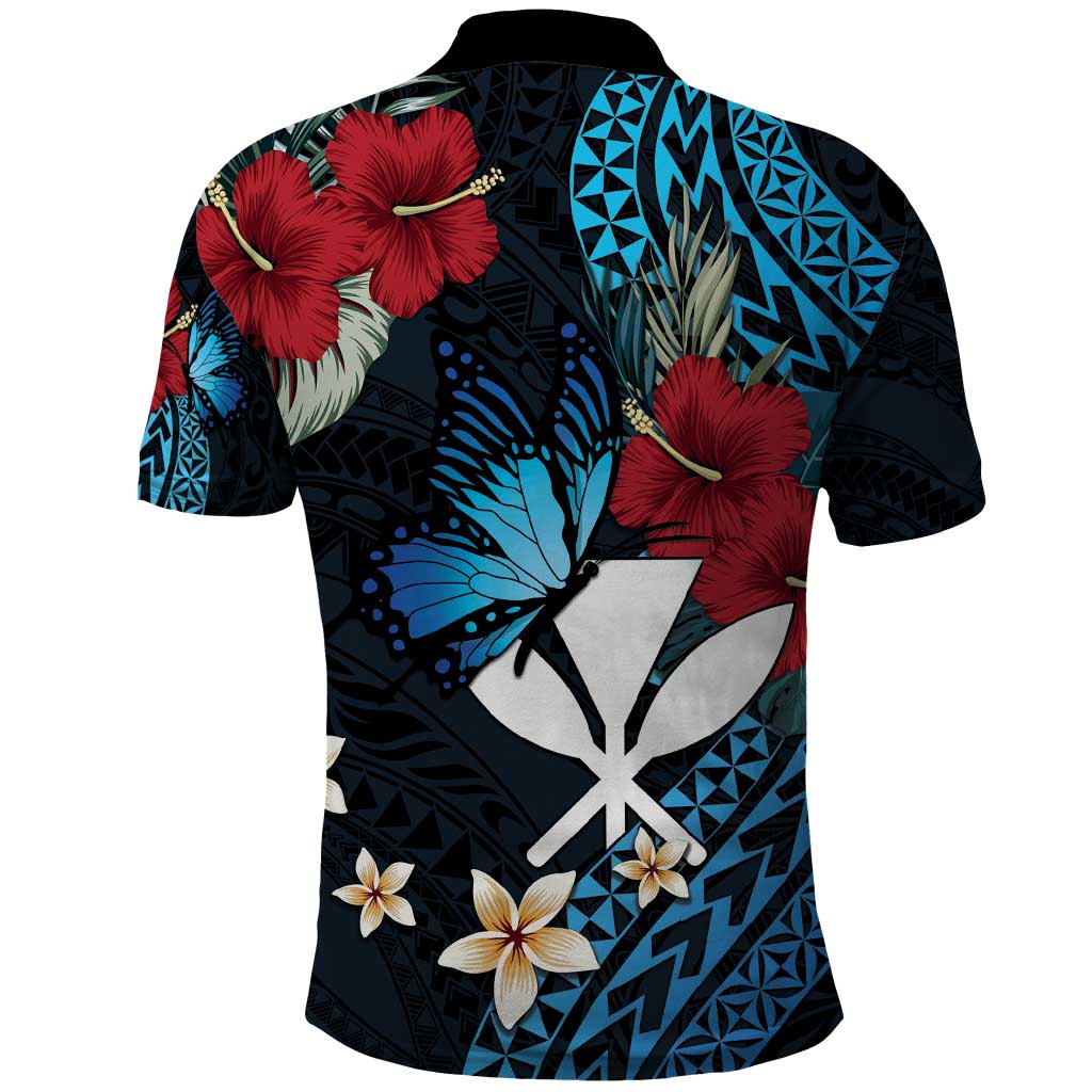 Hawaii Butterfly Polo Shirt Kanaka Maoli Mix Hibiscus