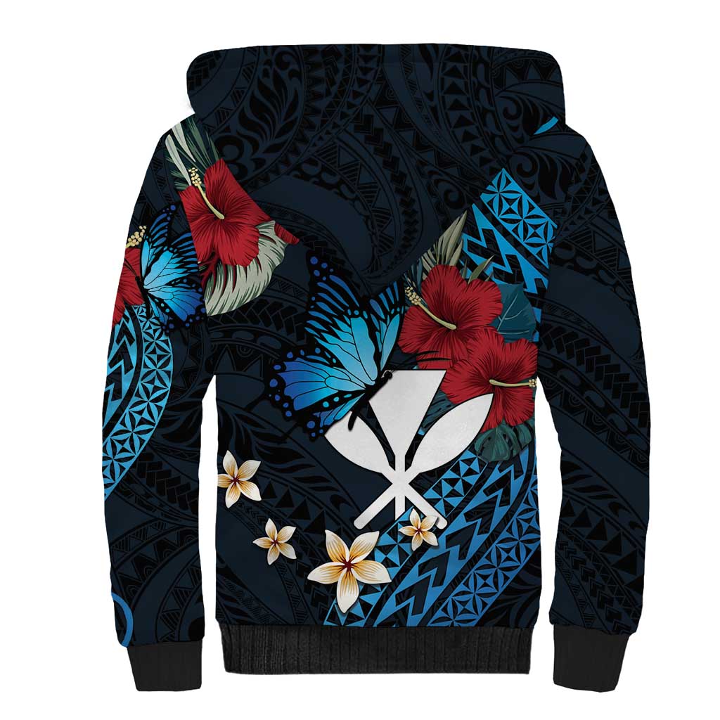 Hawaii Butterfly Sherpa Hoodie Kanaka Maoli Mix Hibiscus