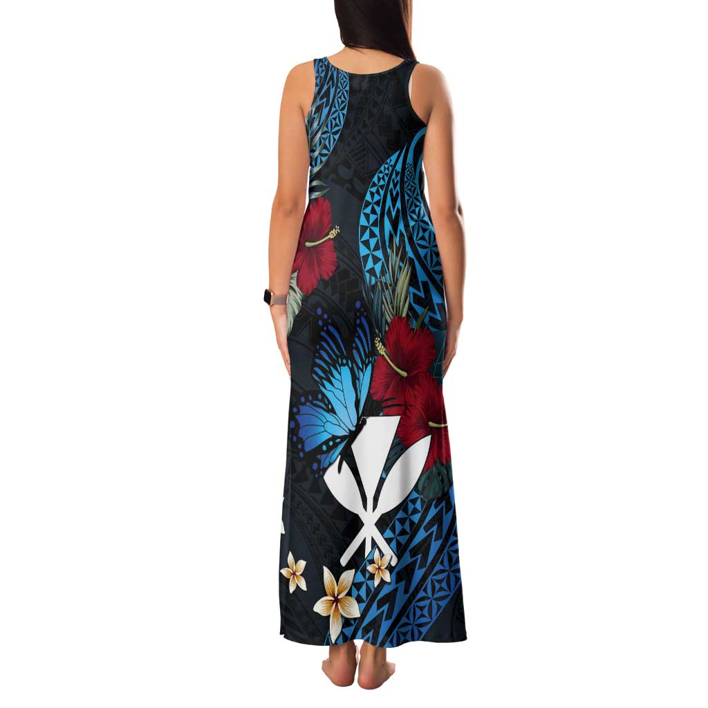 Hawaii Butterfly Tank Maxi Dress Kanaka Maoli Mix Hibiscus