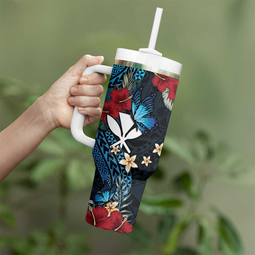 Hawaii Butterfly Tumbler With Handle Kanaka Maoli Mix Hibiscus