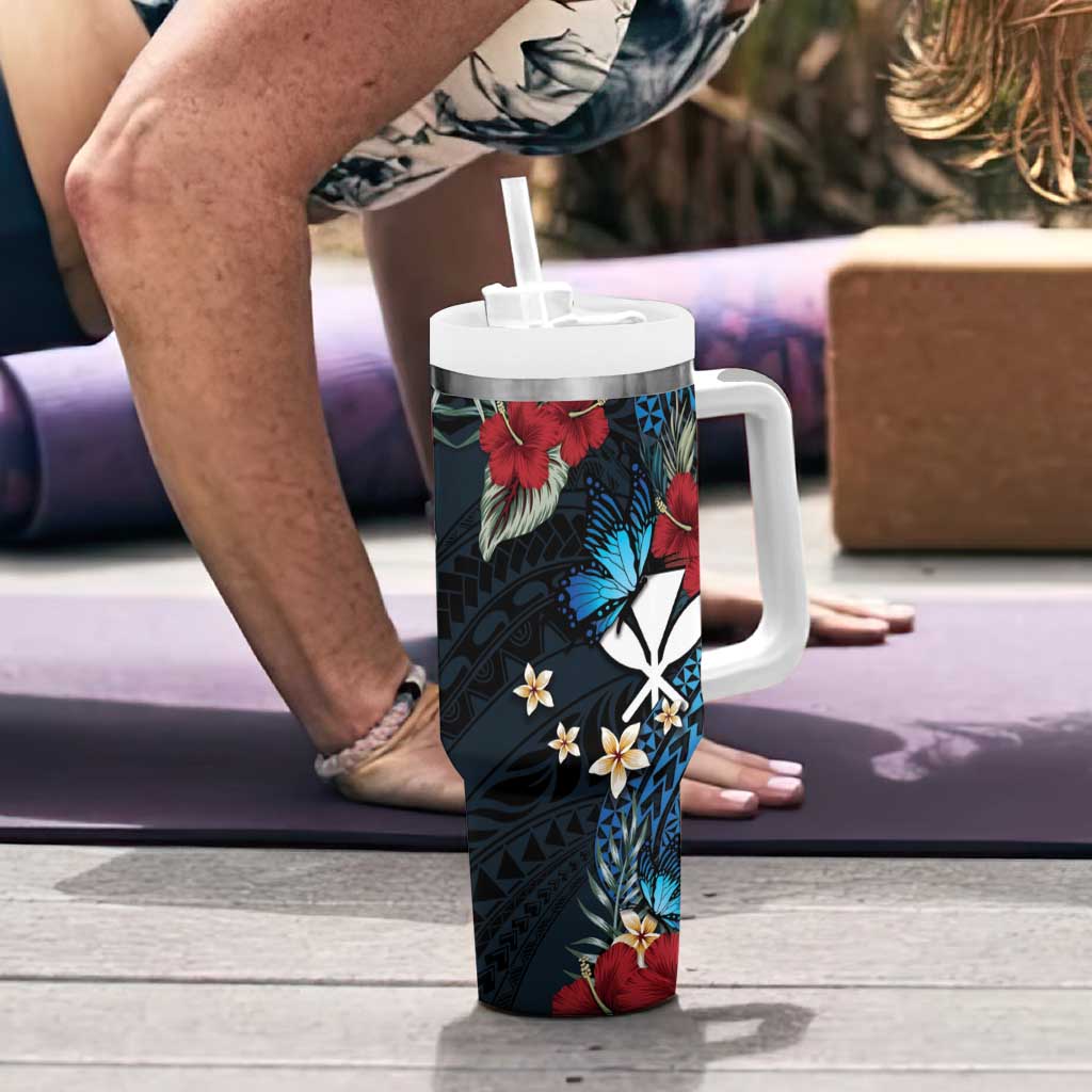 Hawaii Butterfly Tumbler With Handle Kanaka Maoli Mix Hibiscus