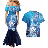 Hawaii Couples Matching Mermaid Dress and Hawaiian Shirt Turtle With Hammerhead Shark Oceanic