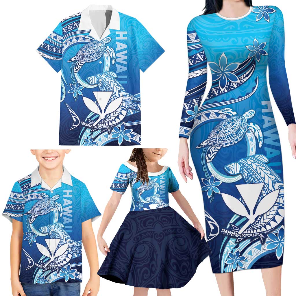 Hawaii Family Matching Long Sleeve Bodycon Dress and Hawaiian Shirt Turtle With Hammerhead Shark Oceanic