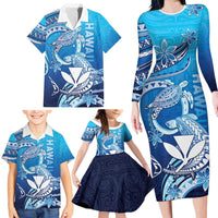Hawaii Family Matching Long Sleeve Bodycon Dress and Hawaiian Shirt Turtle With Hammerhead Shark Oceanic DT04 - Polynesian Pride