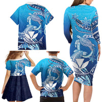 Hawaii Family Matching Long Sleeve Bodycon Dress and Hawaiian Shirt Turtle With Hammerhead Shark Oceanic DT04 - Polynesian Pride