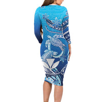 Hawaii Family Matching Long Sleeve Bodycon Dress and Hawaiian Shirt Turtle With Hammerhead Shark Oceanic DT04 - Polynesian Pride