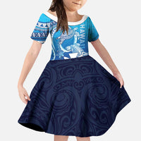 Hawaii Family Matching Short Sleeve Bodycon Dress and Hawaiian Shirt Turtle With Hammerhead Shark Oceanic DT04 Daughter's Dress Blue - Polynesian Pride