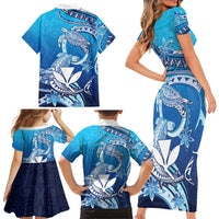 Hawaii Family Matching Short Sleeve Bodycon Dress and Hawaiian Shirt Turtle With Hammerhead Shark Oceanic DT04 - Polynesian Pride