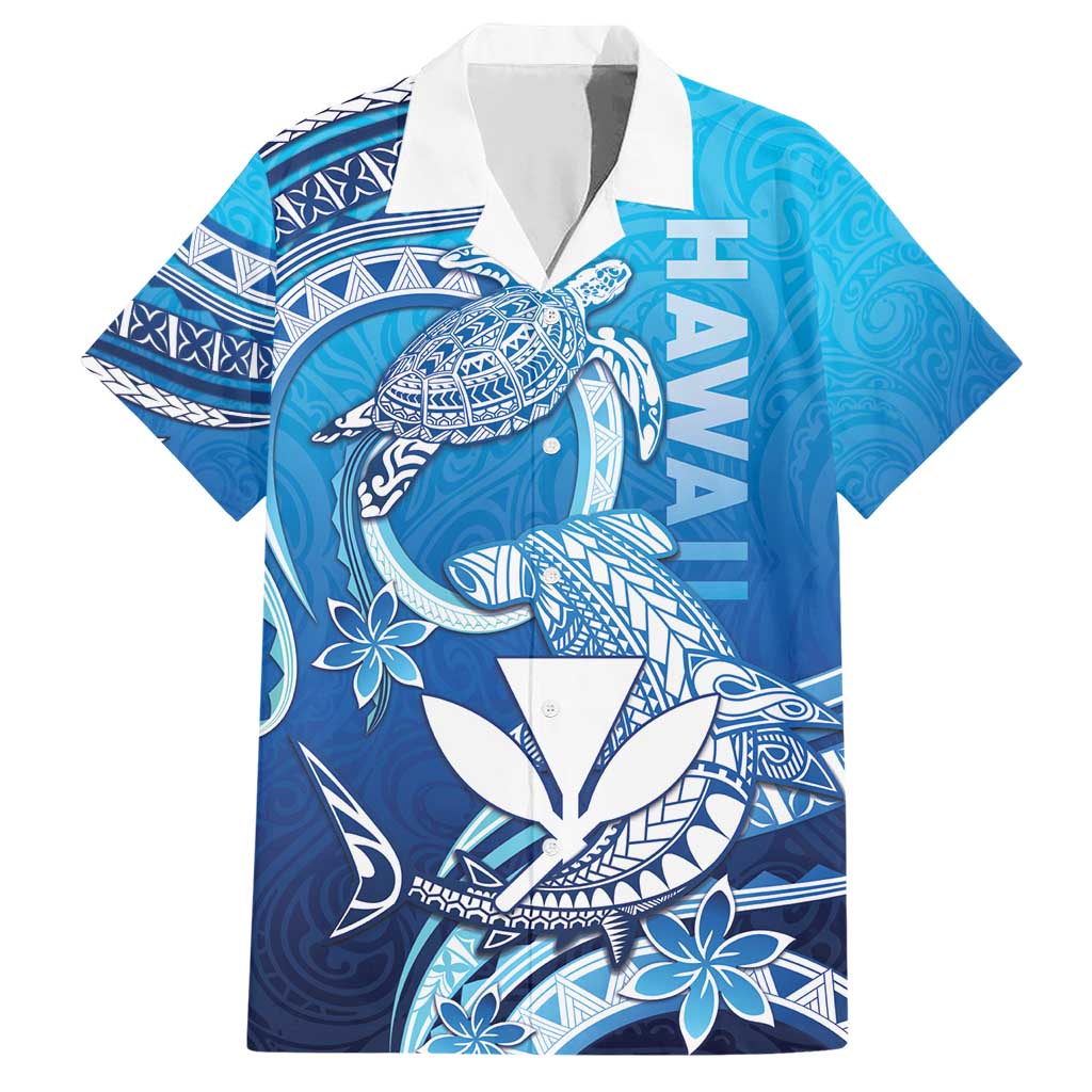 Hawaii Family Matching Short Sleeve Bodycon Dress and Hawaiian Shirt Turtle With Hammerhead Shark Oceanic DT04 Dad's Shirt - Short Sleeve Blue - Polynesian Pride