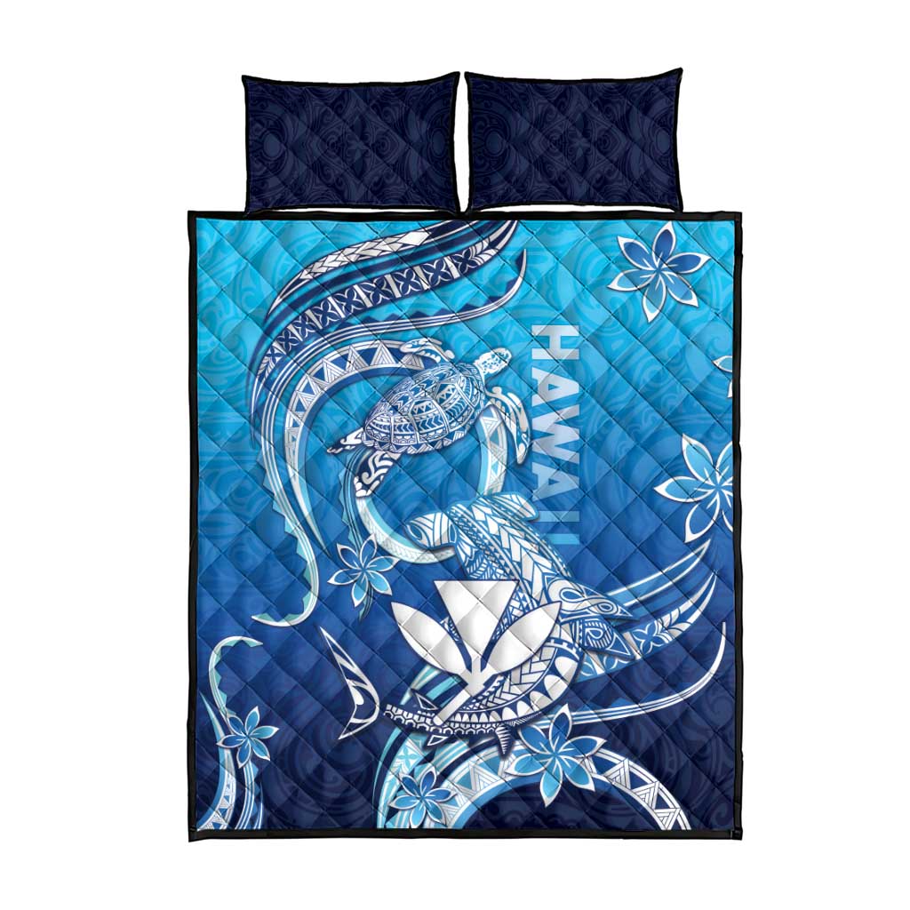 Hawaii Quilt Bed Set Turtle With Hammerhead Shark Oceanic