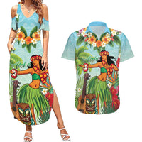 Hawaii Lei Day Couples Matching Summer Maxi Dress and Hawaiian Shirt Hula Girl With Tropical Forest