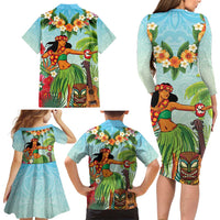 Hawaii Lei Day Family Matching Long Sleeve Bodycon Dress and Hawaiian Shirt Hula Girl With Tropical Forest DT04 - Polynesian Pride