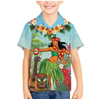 Hawaii Lei Day Family Matching Mermaid Dress and Hawaiian Shirt Hula Girl With Tropical Forest DT04 Son's Shirt Blue - Polynesian Pride