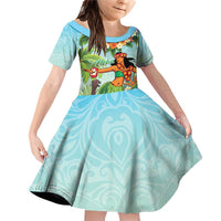 Hawaii Lei Day Family Matching Off Shoulder Short Dress and Hawaiian Shirt Hula Girl With Tropical Forest