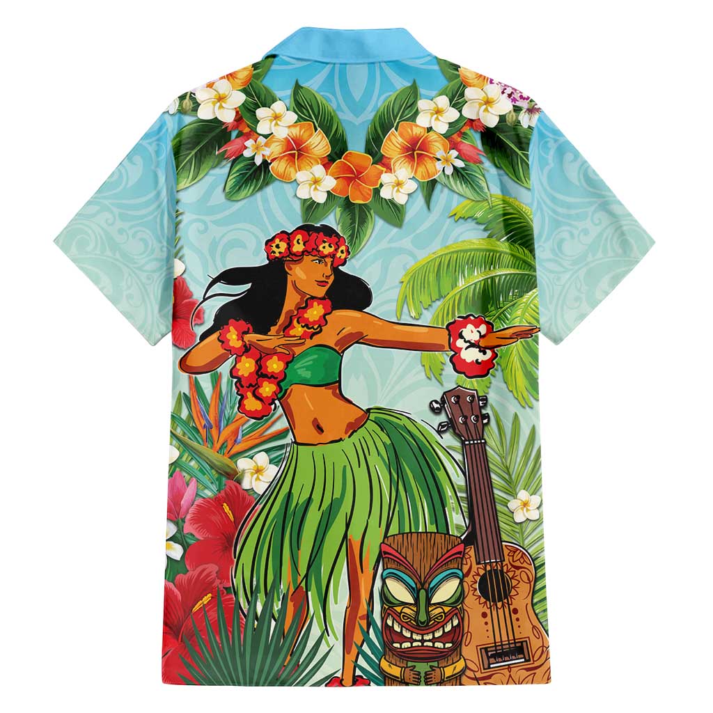 Hawaii Lei Day Family Matching Puletasi and Hawaiian Shirt Hula Girl With Tropical Forest