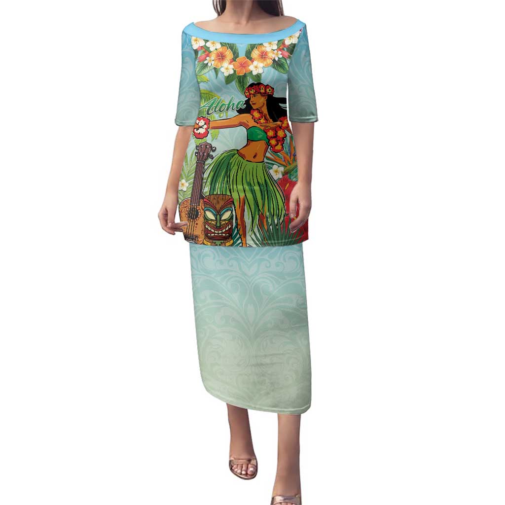 Hawaii Lei Day Family Matching Puletasi and Hawaiian Shirt Hula Girl With Tropical Forest