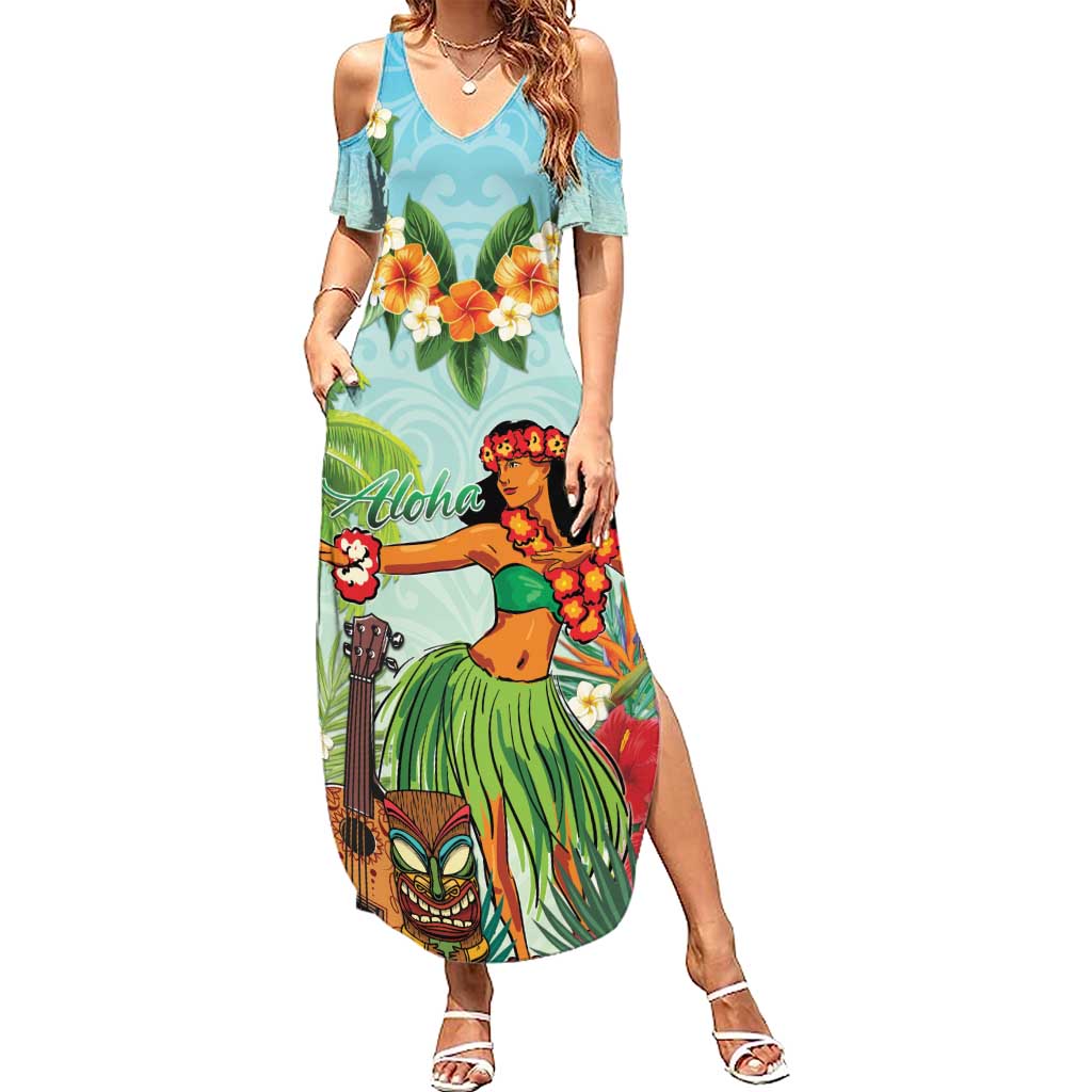Hawaii Lei Day Family Matching Summer Maxi Dress and Hawaiian Shirt Hula Girl With Tropical Forest
