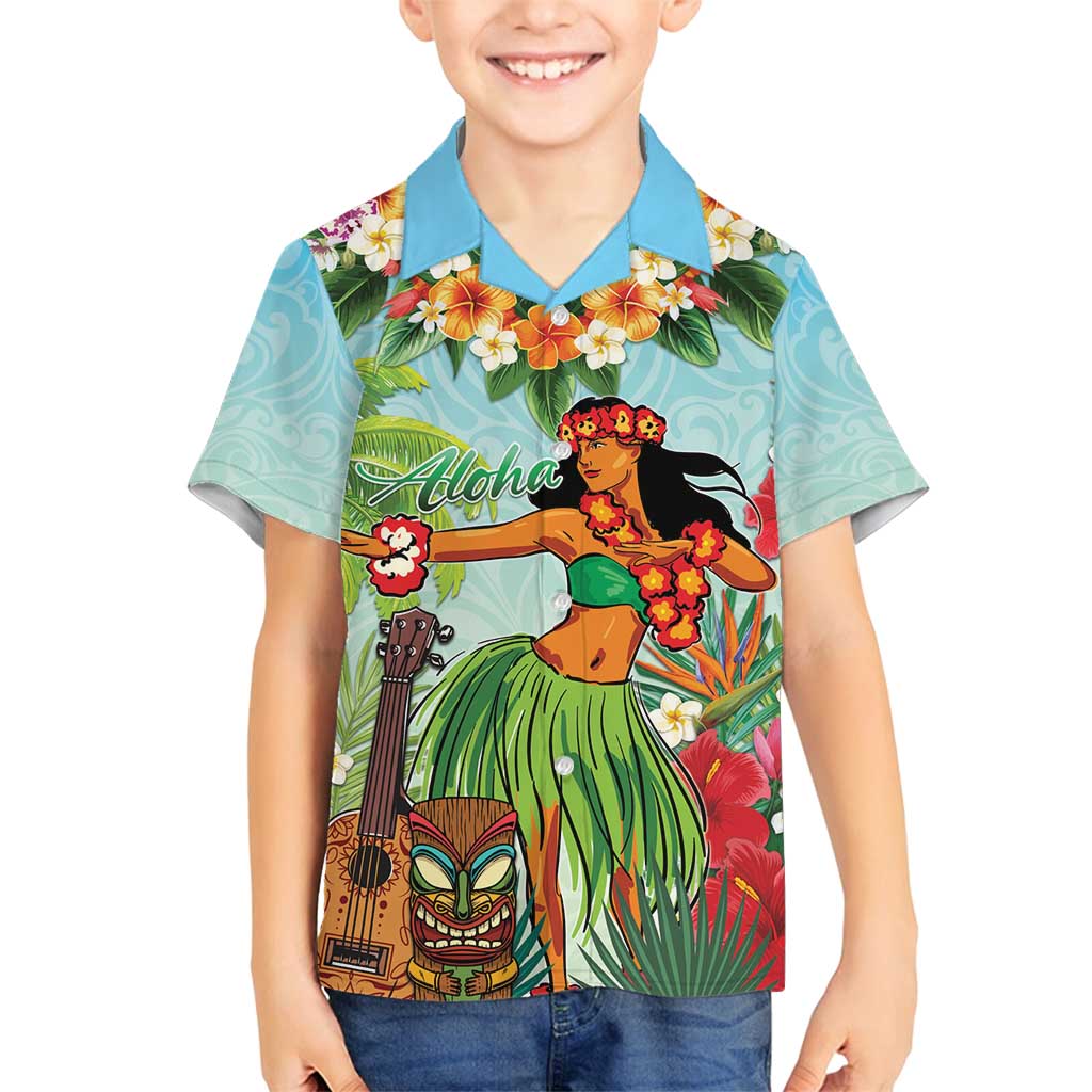 Hawaii Lei Day Family Matching Summer Maxi Dress and Hawaiian Shirt Hula Girl With Tropical Forest