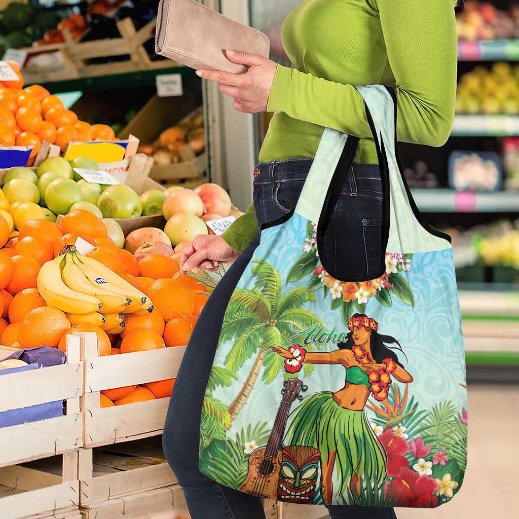 Hawaii Lei Day Grocery Bag Hula Girl With Tropical Forest