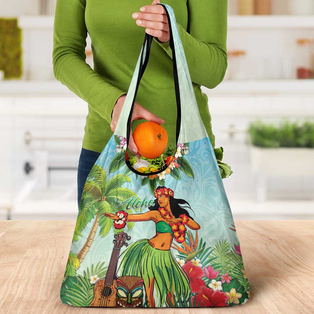 Hawaii Lei Day Grocery Bag Hula Girl With Tropical Forest