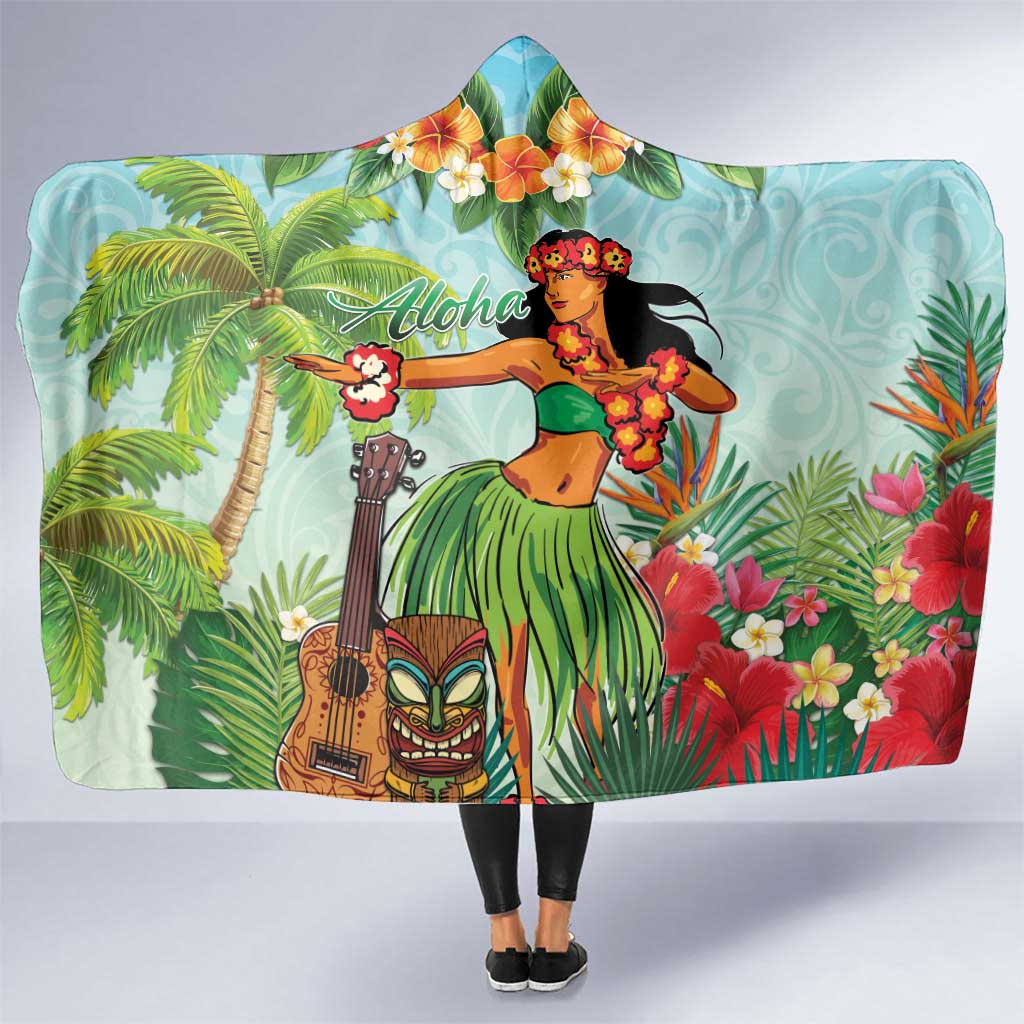 Hawaii Lei Day Hooded Blanket Hula Girl With Tropical Forest