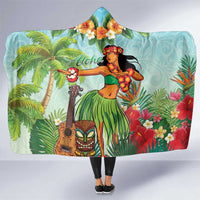 Hawaii Lei Day Hooded Blanket Hula Girl With Tropical Forest
