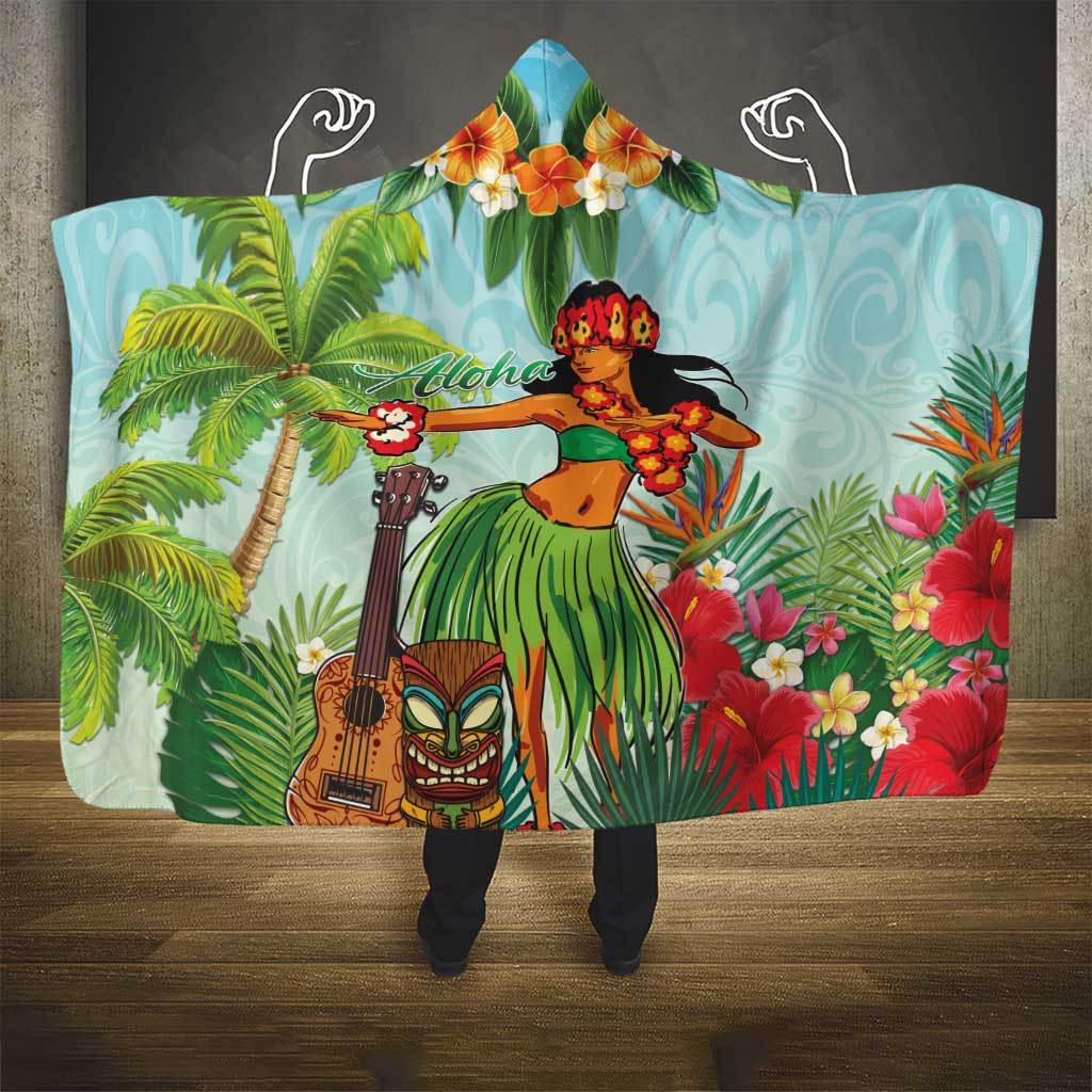 Hawaii Lei Day Hooded Blanket Hula Girl With Tropical Forest