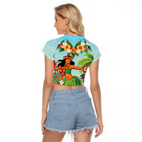 Hawaii Lei Day Raglan Cropped T Shirt Hula Girl With Tropical Forest