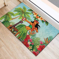 Hawaii Lei Day Rubber Doormat Hula Girl With Tropical Forest