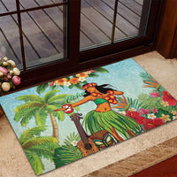 Hawaii Lei Day Rubber Doormat Hula Girl With Tropical Forest