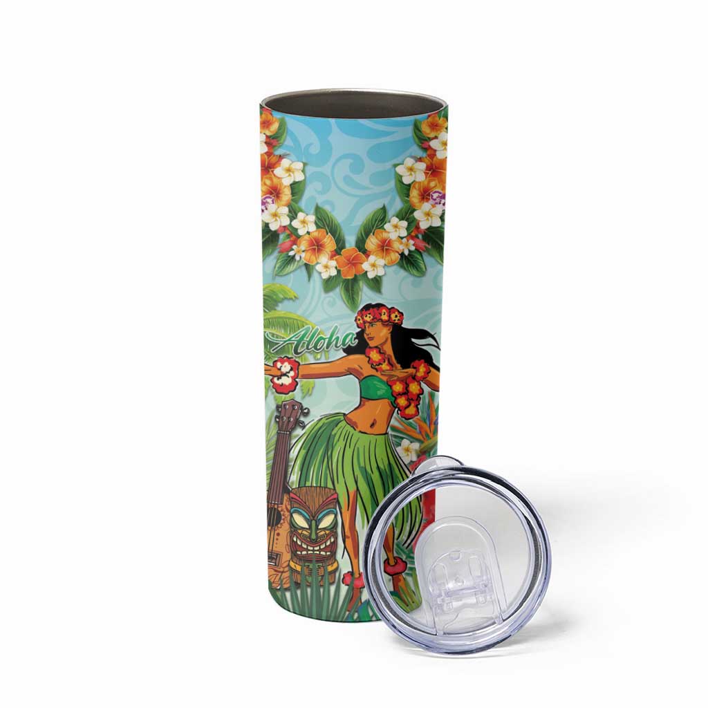 Hawaii Lei Day Skinny Tumbler Hula Girl With Tropical Forest