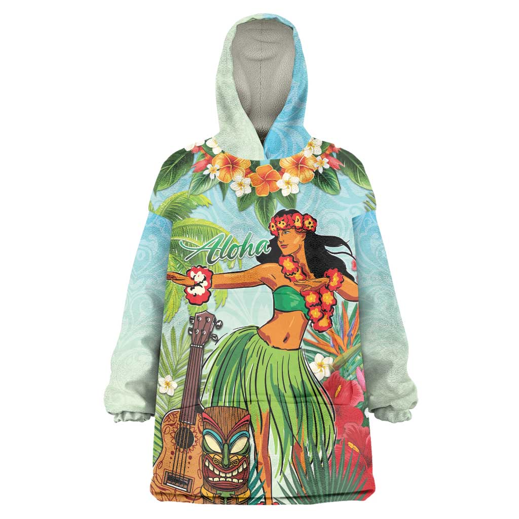 Hawaii Lei Day Wearable Blanket Hoodie Hula Girl With Tropical Forest