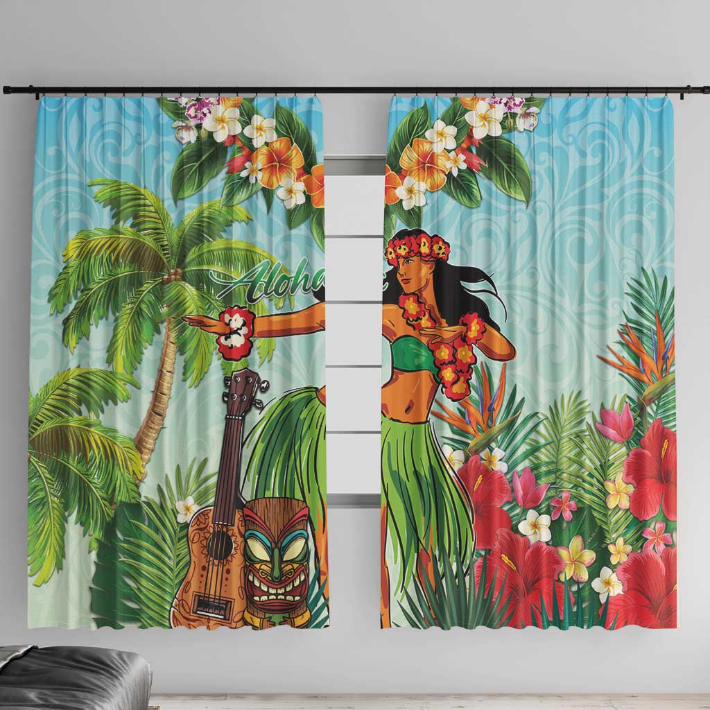 Hawaii Lei Day Window Curtain Hula Girl With Tropical Forest