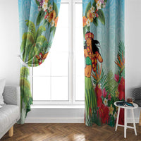 Hawaii Lei Day Window Curtain Hula Girl With Tropical Forest