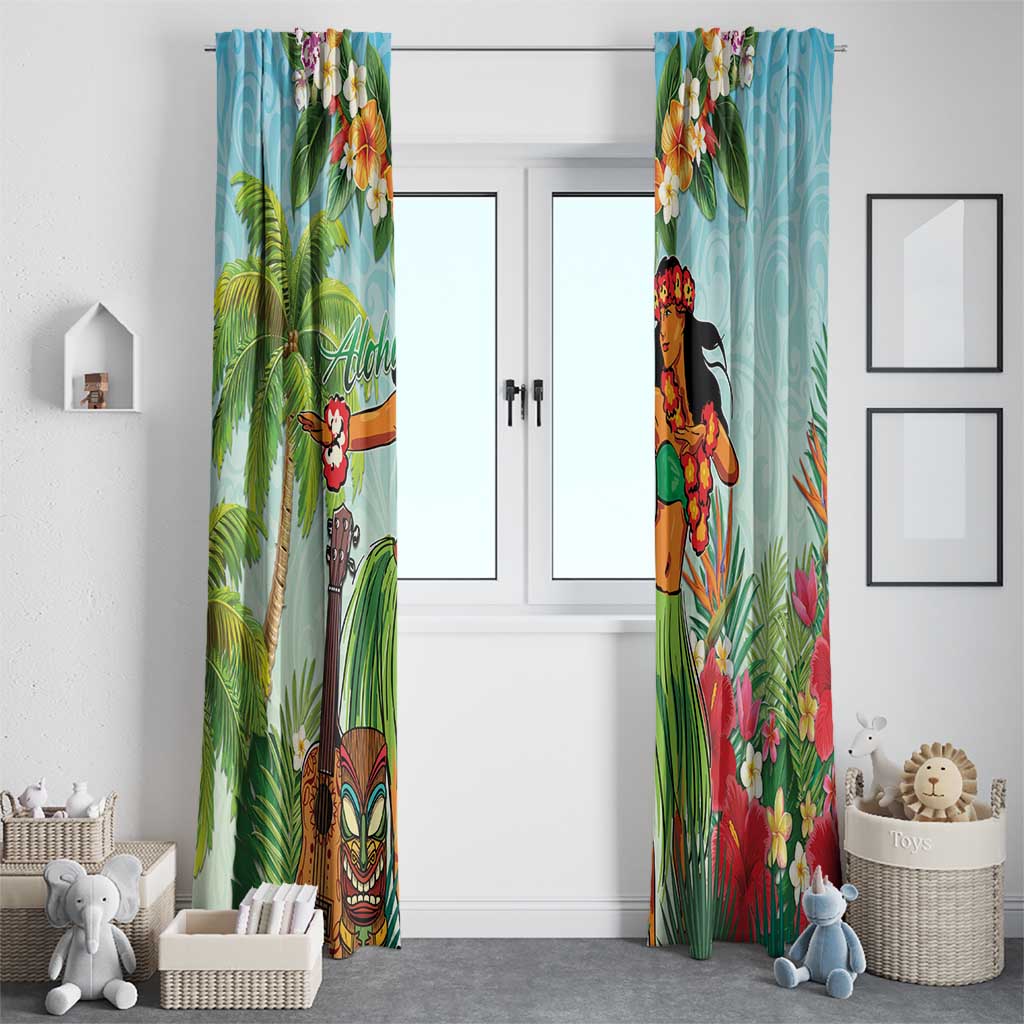Hawaii Lei Day Window Curtain Hula Girl With Tropical Forest