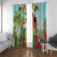 Hawaii Lei Day Window Curtain Hula Girl With Tropical Forest