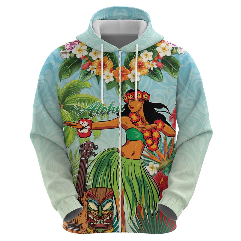 Hawaii Lei Day Zip Hoodie Hula Girl With Tropical Forest