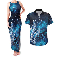 New Zealand Matariki Couples Matching Tank Maxi Dress and Hawaiian Shirt Maori Koru Mix Silver Fern