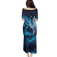 New Zealand Matariki Family Matching Puletasi and Hawaiian Shirt Maori Koru Mix Silver Fern